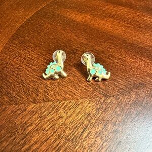 Dinosaur stud earrings in gold and turquoise!
